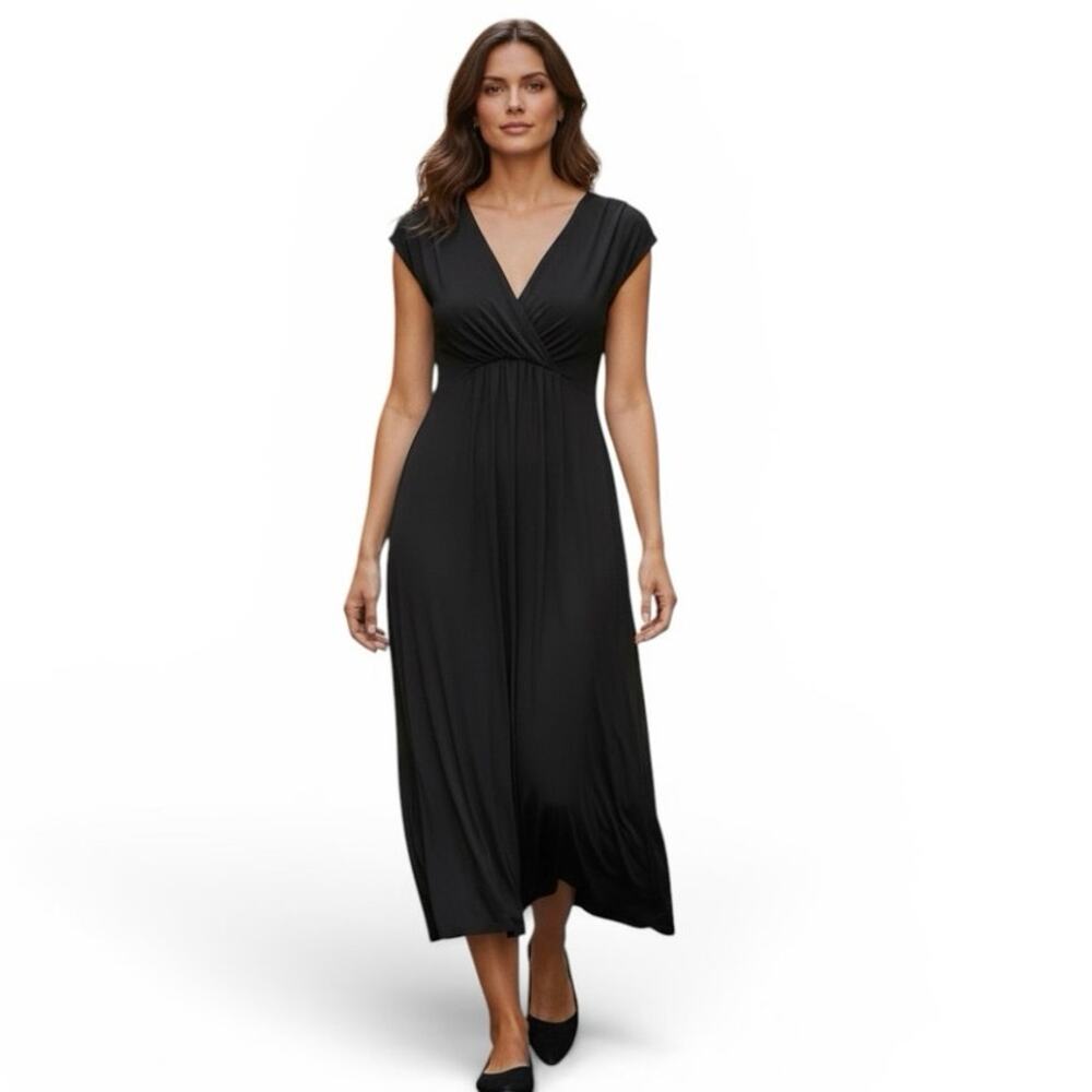 Jones New York Black Draped Front Fit & Flare Dress Padded Shoulders Size 14W